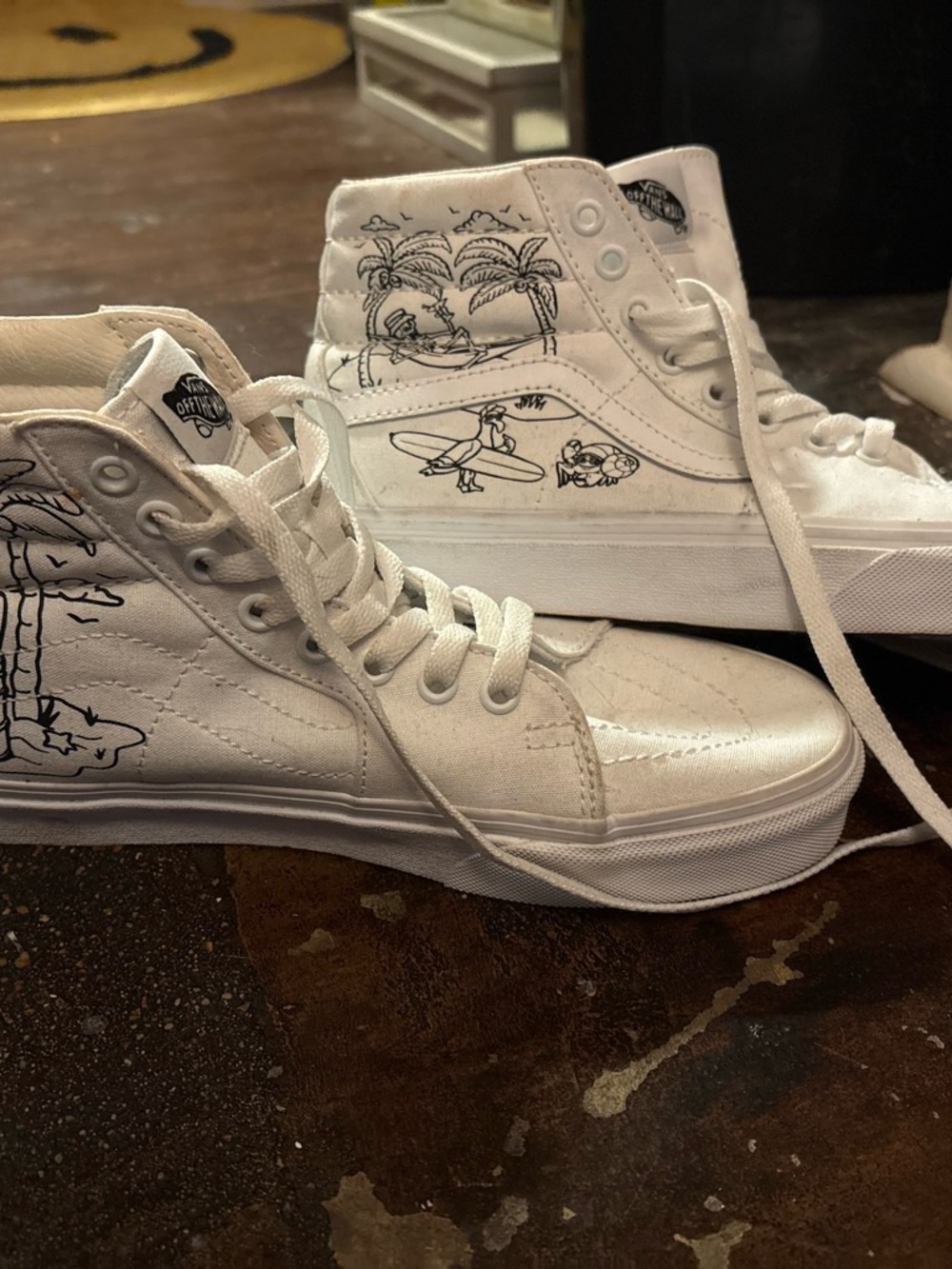 Vans White High-Top Canvas Sneakers with Black Surf Graphic - Picture 2 of 3